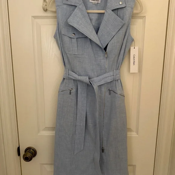Calvin Klein Light Blue Belted Midi Dress - Picture 3 of 4